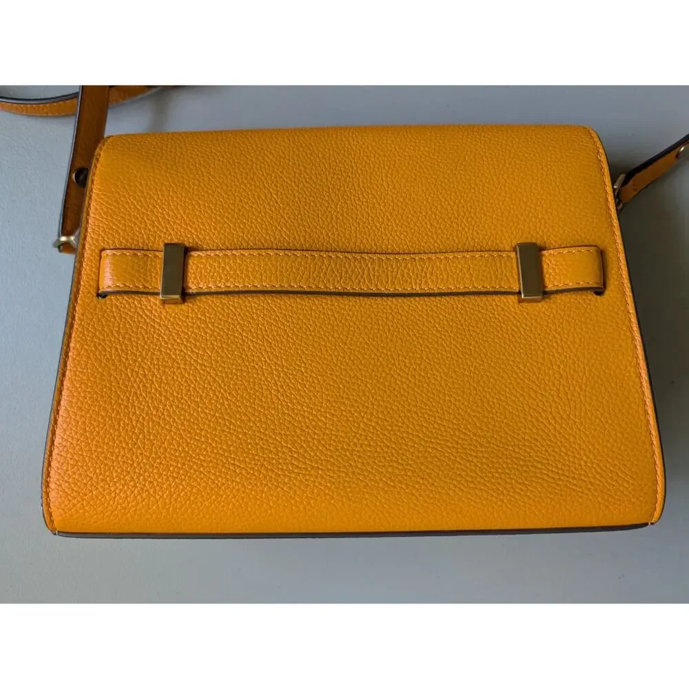 Tory Burch Lee Radziwill Pebbled Shoulder Bag Orange Citrine